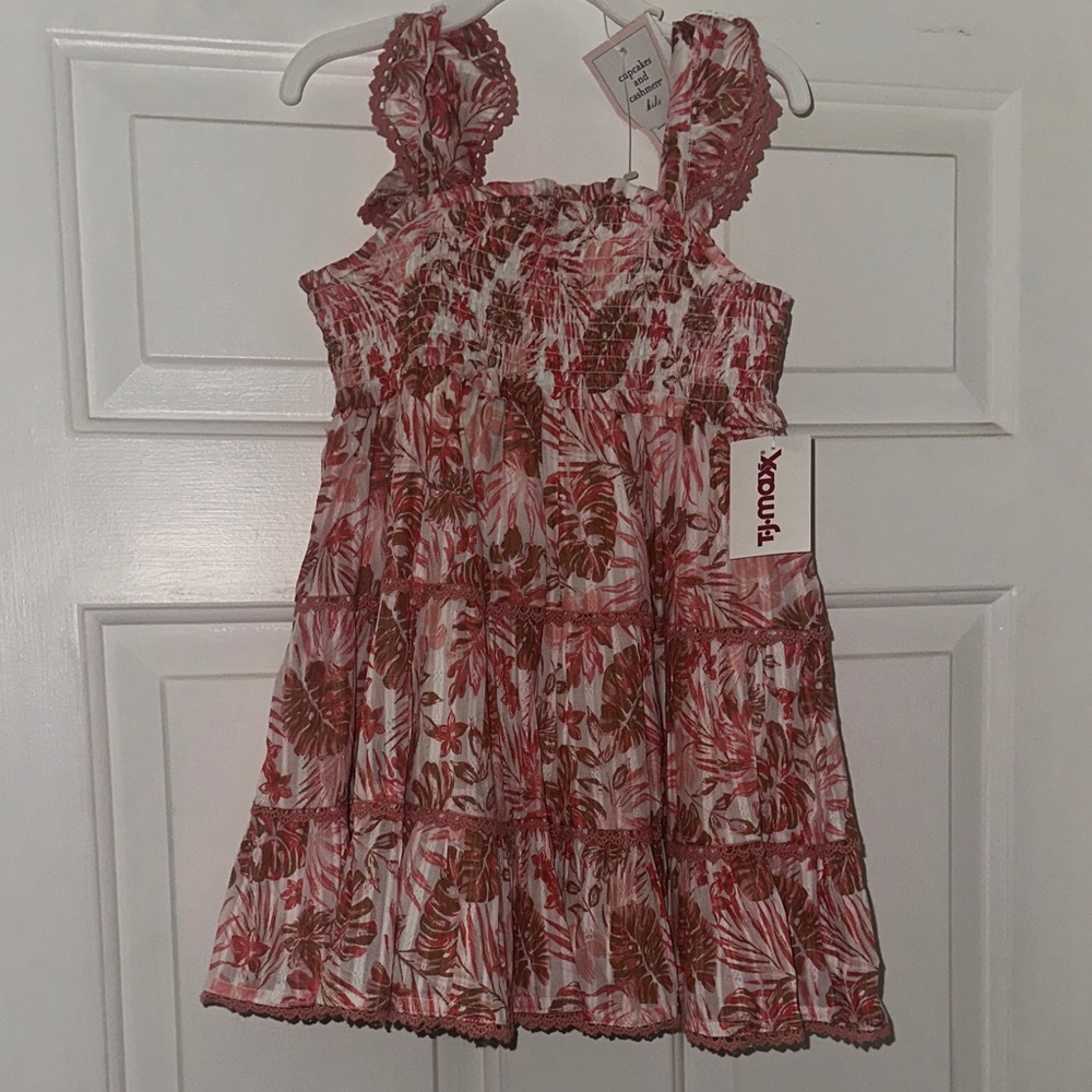 Floral Pink and Brown Kids Dress